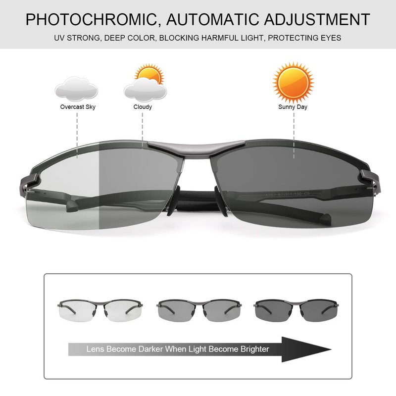 YIMI Men's photochromic lenses Polarized Driving Sunglasses transition safety Eyewear Day and Night Vision Glasses For Women (photochromic/Gun Frame Black lens) - Image 3